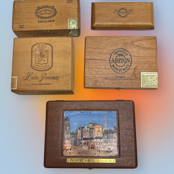 Assorted Wooden Cigar Boxes Collection SET OF 7 - Picture 2 of 3